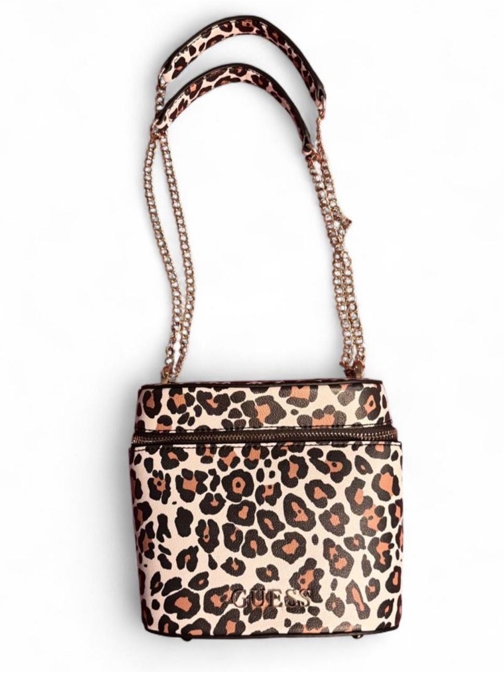 GUESS Leopard Print Crossbody Bag with Gold Chain - with Dust Bag